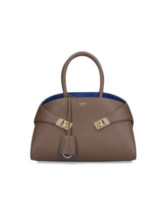 Ferragamo Medium Structured Hug Handbag in Smooth Calfskin Leather