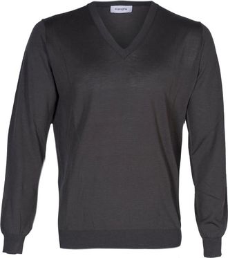 KANGRA Truien & Vesten, Heren, Groen, M, Katoen, Zijden en katoenen V-hals trui