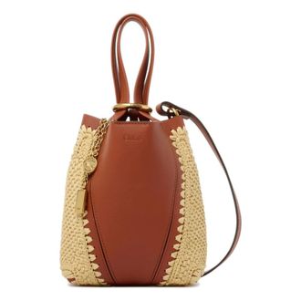 Chlo&eacute; Handbags, female, Brown, Size: ONE SIZE Spin Small Raffia-Effect Tote