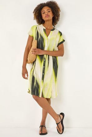 Roman Abstract Printed Linen Mix Shift Dress