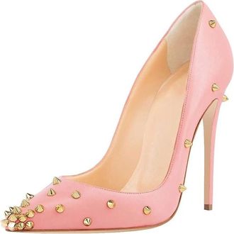 Minitoo Sexy Heels for Women Studded Stiletto Formal Party Evening Business Pumps Shoes M02 Light Pink 12cm Heel UK 7.5