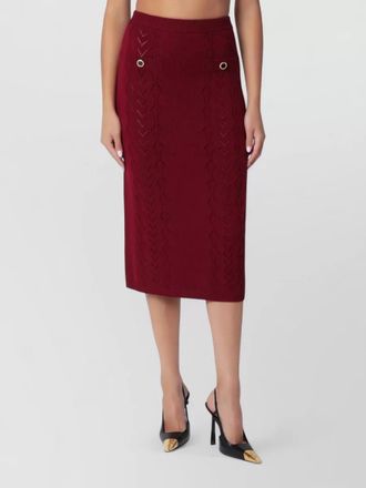 Alessandra Rich merino wool openwork knit ribbed midi skirt