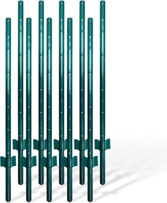 Relaxdays Relaxdays Juego De 10 Postes Para Valla De Alambre, 150 Cm, Perfil En U, Acero, Verde, Con Ancla Para Suelo, Para Jard&iacute;n
