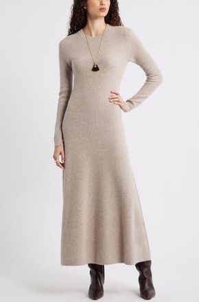 Nordstrom Long Sleeve Wool & Cashmere Rib Maxi Dress in Tan Etherea Heather at Nordstrom Rack, Size X-Large
