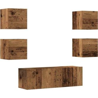 vidaXL Vidaxl - Conjunto De Mueble De Tv 5 Piezas Montado La Pared Madera Vieja