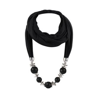 Generic Momolaa Womens Scarf Necklace Alloy Pendant Bohemia Tassel Scarves Womens Necklace Jewelry Scarves,Women Pendant Scarf With Tassel Jewelry Z1-Black