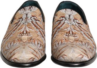 Dolce & Gabbana Gold Brocade Baroque Men Loafers Shoes Leather