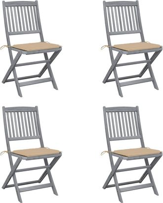 vidaXL Vidaxl - Sillas De Jard&iacute;n Plegables 4 Uds Cojines Madera Maciza Acacia