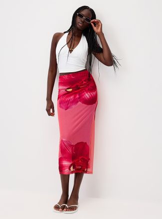 Twik Womens Printed mesh maxi skirt