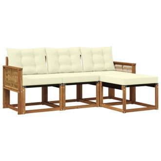 vidaXL Conjunto De Sof&aacute;s De Exterior Con Coj&iacute;n 4 Pcs Natural Y Crema Vidaxl