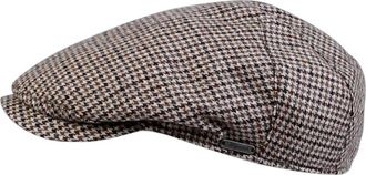 Wigens Mens Ivy One Piece Wool Cap In Dark Camel Dogtooth Check
