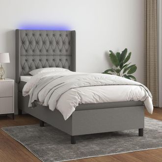 vidaXL Vidaxl - Cama Box Spring Colch&oacute;n Y Luces Led Tela Gris Oscuro 100x200 Cm