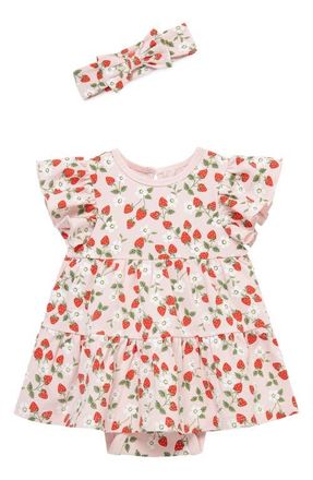 Little Me Strawberry Skirted Bodysuit & Headband Set in Pink at Nordstrom, Size 12M