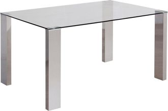 Home Heavenly Home Heavenly - Mesa Comedor De Cristal Cannes. 140x90 Cm. Mesa Cristal Rectangular Con 4 Patas De L&iacute;neas Rectas. Color: Pata Cromo