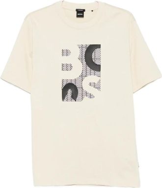 HUGO BOSS Tops, Heren, Beige, S, Stijlvol T-shirt met uniek ontwerp