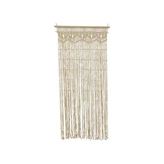 Decoris Cortina De Macram&eacute; Beige Con Barra De Madera Clara, Para Puerta, 90 X 200 Cm