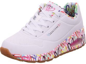 Skechers Womens Uno Love Sneakers, White Durabuck/Multi Colored Mesh Trim, 9 UK