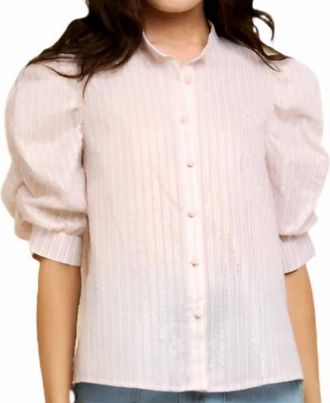 Ciebon Puff Sleeve Button Down Top In Blush