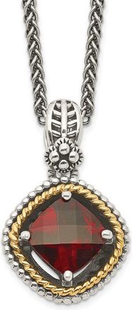 Diamond2Deal Sterling Silver with 14K Accent Checkerboard Cushion Garnet Pendant Necklace