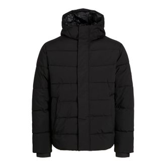Jack & Jones Jack & Jones Mens and Solid Patterned Hooded Ribbed Cuff Puffer Jacket in Black - Size 3XL