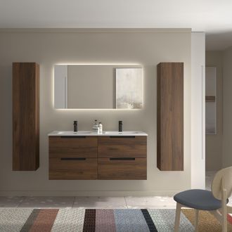 Cygnus Bath Mueble De Ba&ntilde;o Leni 120cm Nogal 4 Cajones Lavabo 2 Pozas Porcelana