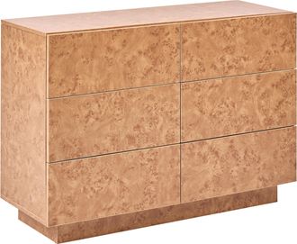 Beliani C&oacute;moda Moderna De 6 Cajones De Aglomerado Con Efecto De Madera De Ra&iacute;z Marr&oacute;n Woodend