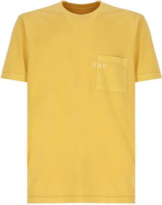 Fay T-shirt met ronde hals en zak - Heren - T-shirts - Geel - L - Katoen - Tops