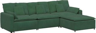 vidaXL Divano Modulare con Poggiapiedi e Cuscini Verde Scuro vidaXL