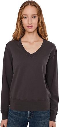Mod-o-doc Long Sleeve Deep-v Neck Sweatshirt Womens Sweatshirt Washed Ebony : LG (US 12-14), Cotton