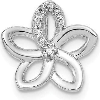 Diamond2Deal 14k White Gold 1/20 carat Diamond Plumeria Flower Chain Slide