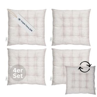 Tom Tailor Coj&iacute;n De Asiento Con Acolchado De 9 Capas Freshstripe4er - Set De 4 40x40 Cm, Gris Claro