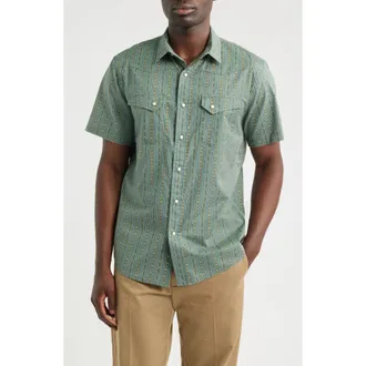 Pendleton Laramie Short Sleeve Snap-Up Western Shirt in Harding Stripe Blue at Nordstrom, Size Xx-Large