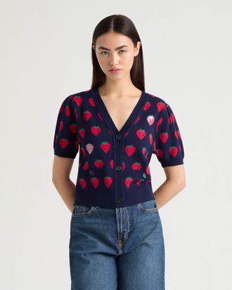 NVLT Womens Short Sleeve Jacquard Cardigan