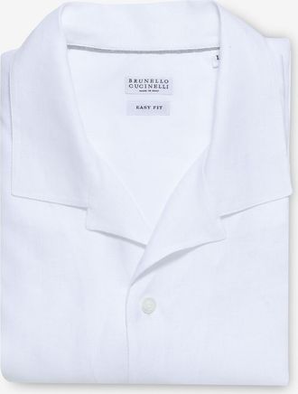 Brunello Cucinelli Kurzarm-Leinenhemd mit kubanischem Kragen Easy Fit