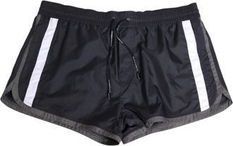 Dolce & Gabbana Black White Polyester Logo Elastic Waistband Mens Swimwear