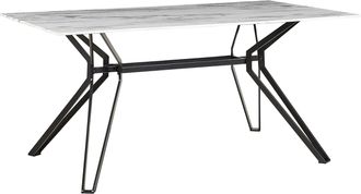 Beliani Beliani - Mesa De Comedor Tablero De Cristal Templado Rectangular Patas De Metal Negro 160 X 90 Cm Efecto M&aacute;rmol Moderno Ballina