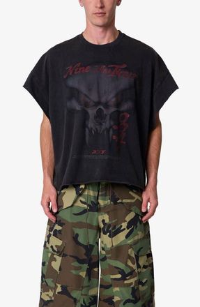 mnml Skull Distressed Graphic Cutoff T-Shirt in Washed Black at Nordstrom, Size Xx-Large
