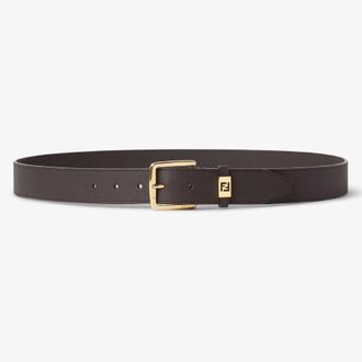 Fendi Brown Leather FF Belt, Size 110 cm