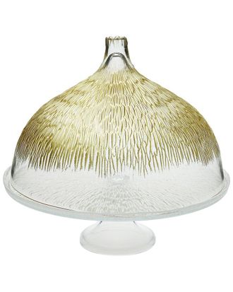 Alice Pazkus 11In Glass Cake Stand With Dome And Gold Design