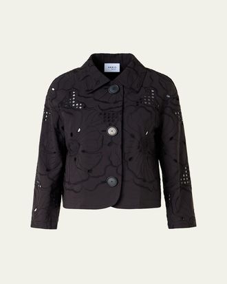 Akris Flower Eyelet Jacket in Cotton Poplin