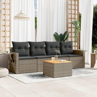 vidaXL Juego De Sof&aacute;s Jard&iacute;n Con Cojines 5 Pzas Rat&aacute;n Sint&eacute;tico Gris Vidaxl