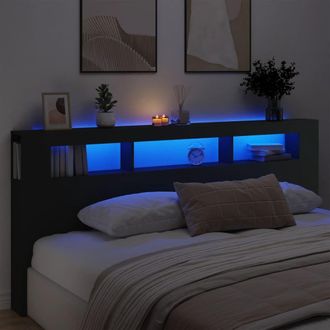 Berkfield Home LED Headboard Black 220x18.5x103.5 cm Engineered Wood