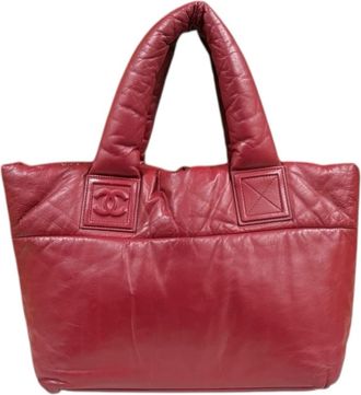 Chanel Black Red Color Leather Tote Bag (Pre-Owned)