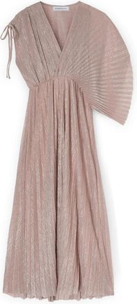 Motivi Metallic Pliss&eacute; Lange Jurk - Dames - Avondkleed - Roze - S - Polyester - Kleedjes