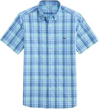 Vineyard Vines Plaid Short Sleeve UPF 30+ Button-Down Shirt in Mangrove Mint at Nordstrom, Size X-Large
