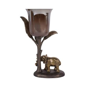 The Libra Company Kariba Elephant Hurricane Small - Glass/Aluminium - L16xW20xH31.5 cm in Brown