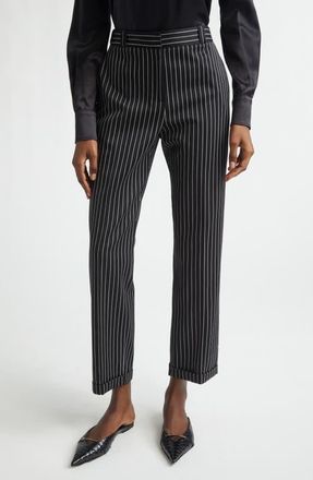 Tom Ford Stripe Wool & Cotton Barathea Pants in Black/Ecru at Nordstrom, Size 10 Us