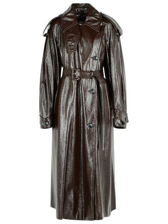 Sportmax Sportmax Long Bairo Patenteffekt Trenchcoat in kaffee Baumwolle