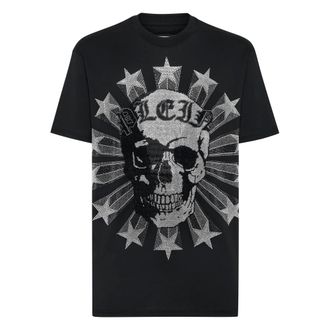 Philipp Plein Tops, Heren, Zwart, XL, Katoen, T-shirt Ronde Hals SS met Kristallen