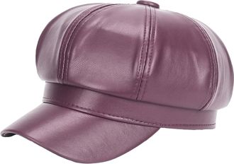 Generic Beret Cap 8 Panels Newsboy Caps for Women PU Leather Cabbie Painter Hat Beret Cap Adults, purple, One Size